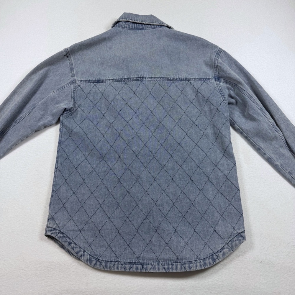 Steve Madden Womens Light Wash Diamond Quilted Denim Shacket Shirt Jacket XS - Picture 3 of 6